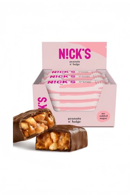 NICKS Keto Peanuts n fudge Bars, Chocolate Caramel Nut Snack Bar, 175 Calories, 3.9 Net Carbs, No Added Sugar, Gluten Free, Low Carb Sweets (15x40g)