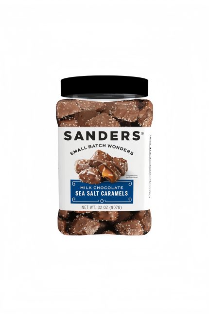 Sanders Milk Chocolate Sea Salt Caramels (32 oz Tub) Handcrafted Small Batch Slow Cooked Caramel, Sea Salt Chocolate with Rich Indulgent Flavor, Sweet & Salty